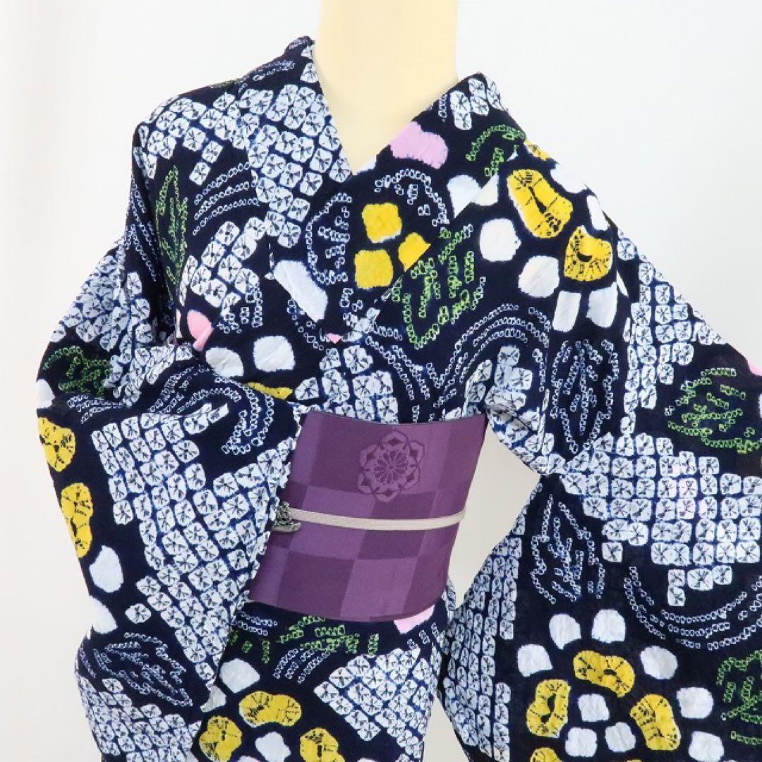 REON✺美品 有松鳴海絞り 手縫い仕立て 綿 高級浴衣 着物 A-430