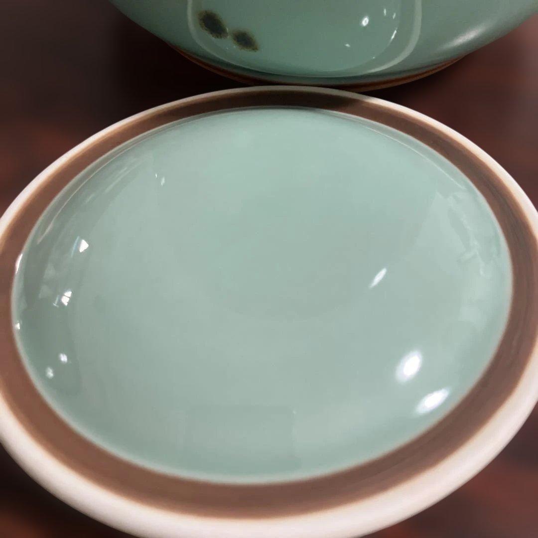 (1-135)青磁 飛青磁 陶器 茶道具セット風炉用柄杓付き