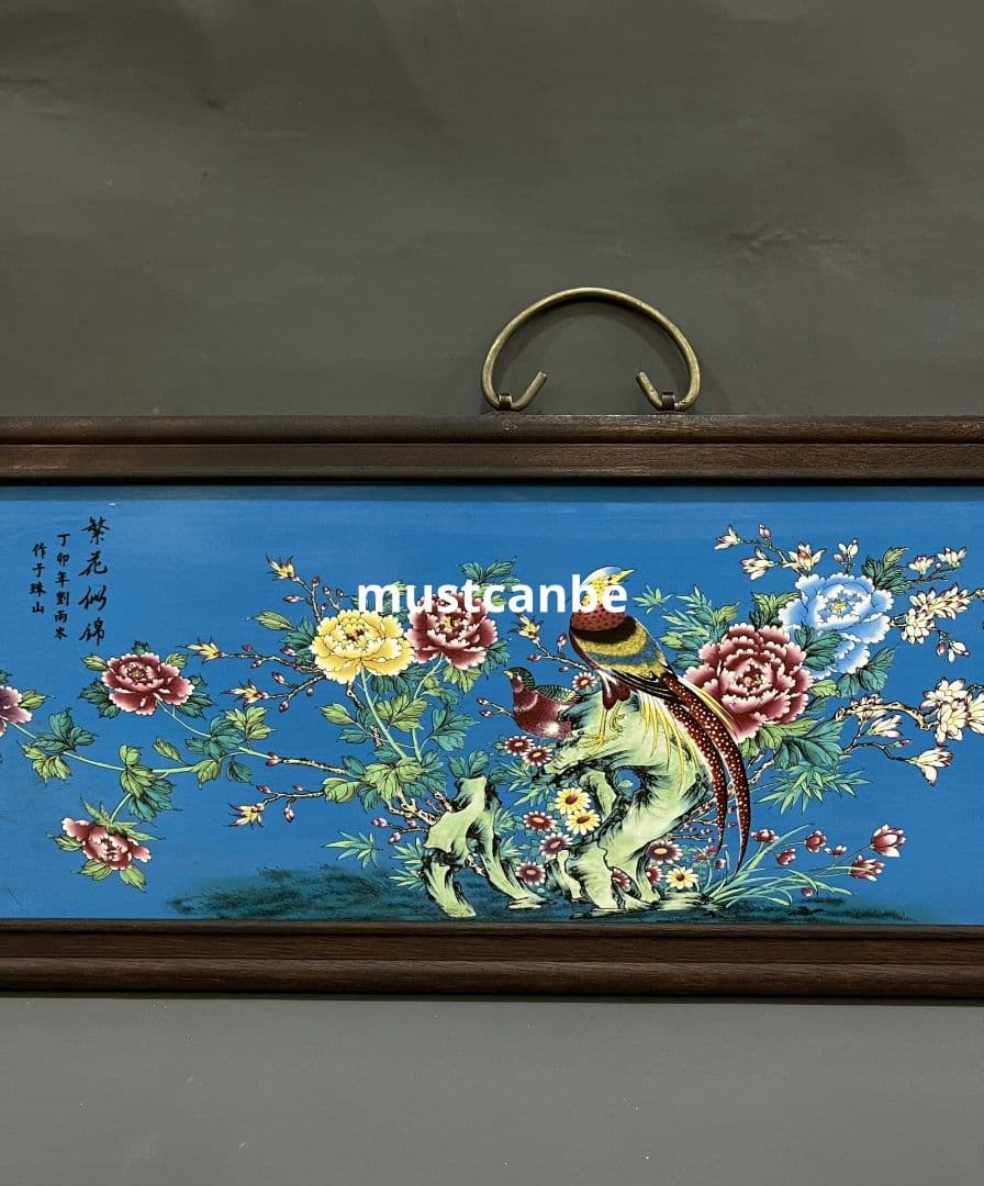 景徳鎮 繁花似錦花鳥陶板画 応接間 玄関書斎 茶室 掛屏 装飾品 工芸品 置物