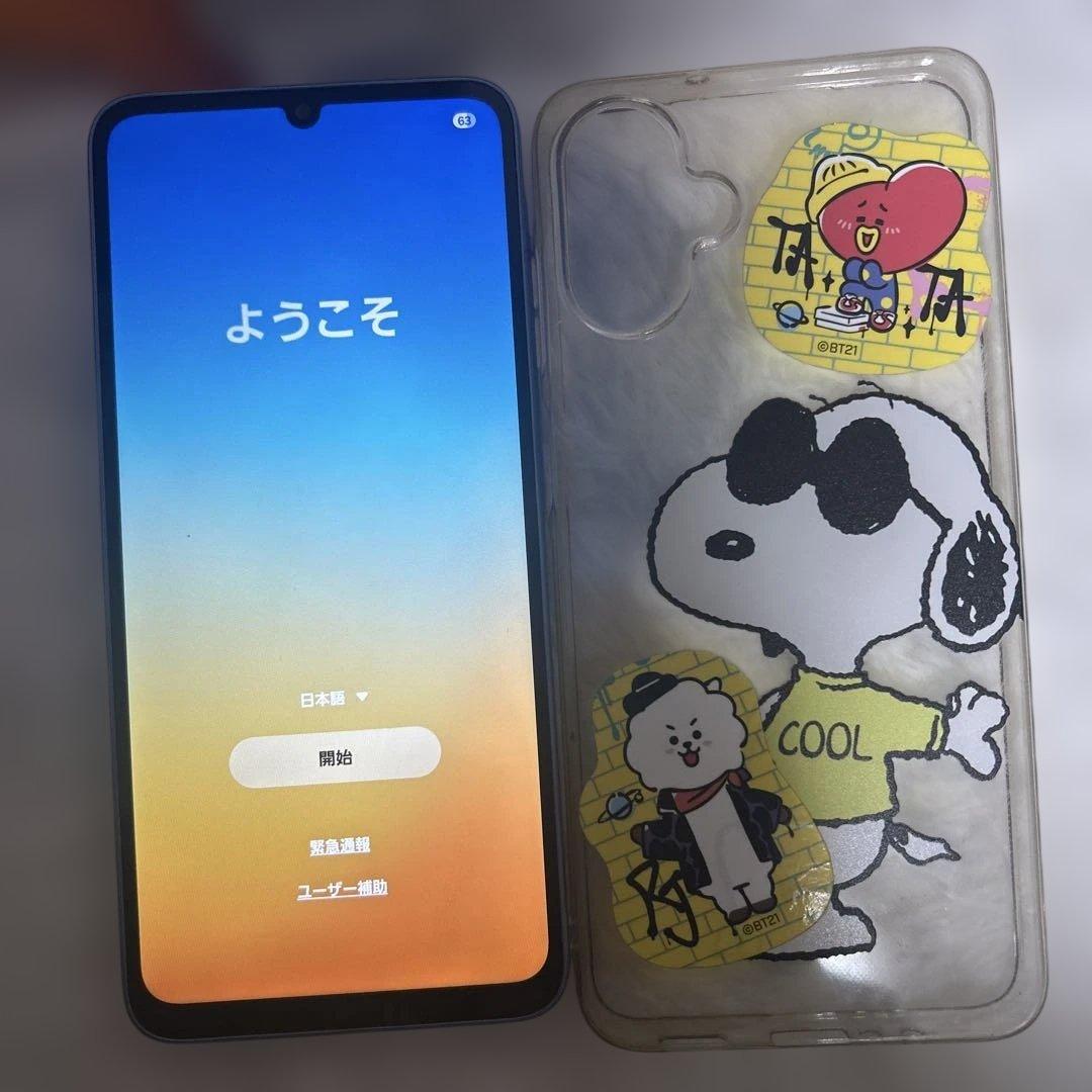 Samsung Galaxy スマートフォン 本体 ライトブルーカーバ付き