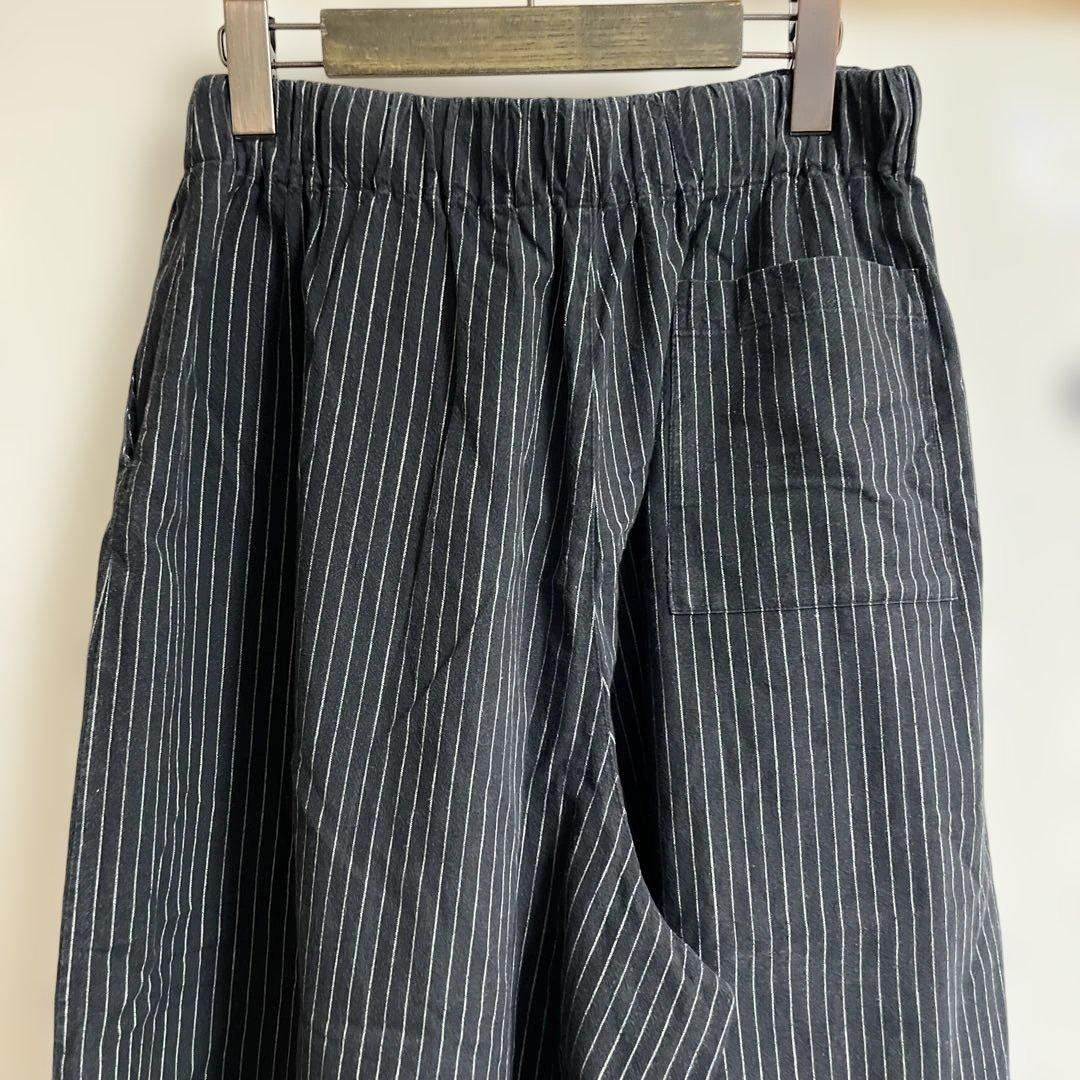 HUIS 遠州織物　スカートパンツ505 ブラックストライプ　ワイド　ガウチョ