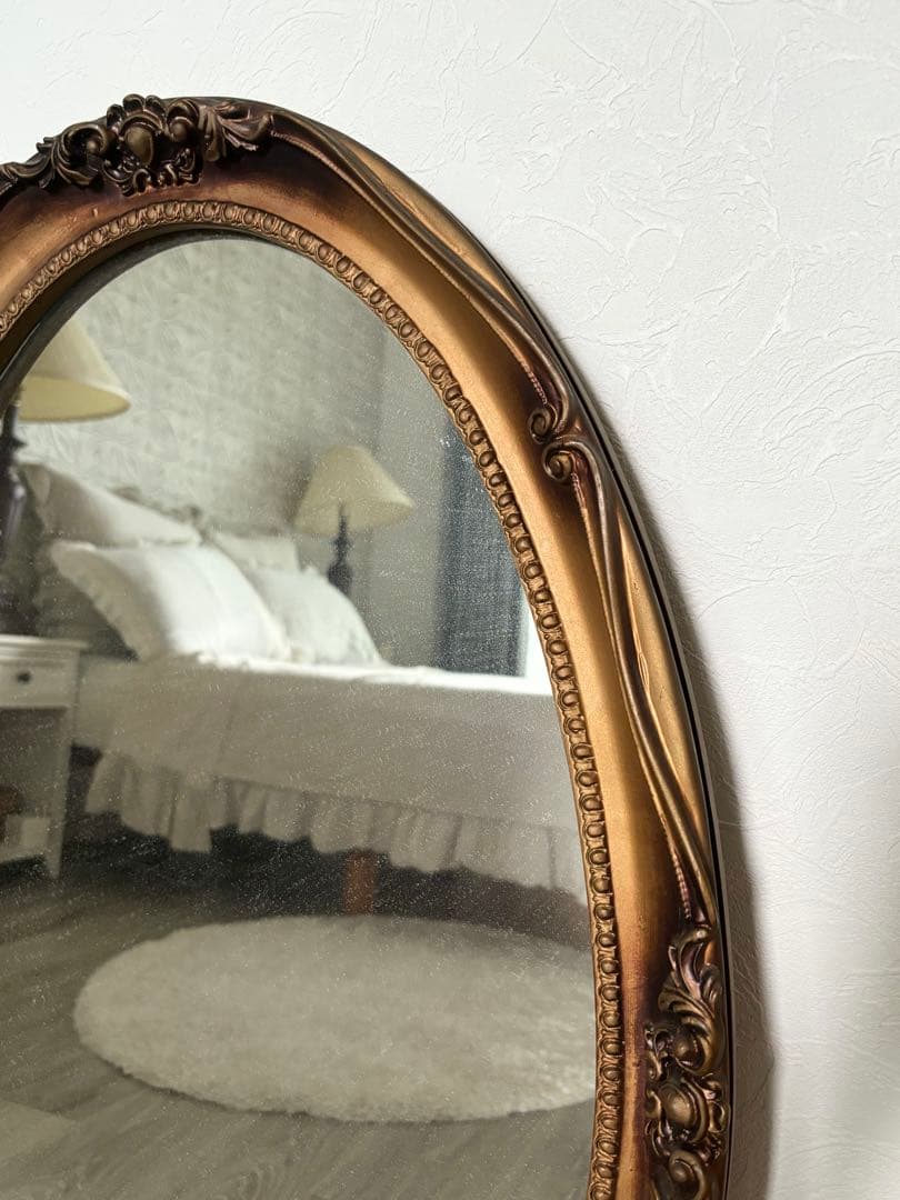 677◆大きめ◇アンティーク◇楕円形 額入り ミラー 姿見 鏡◇ドレッサーにも◆
