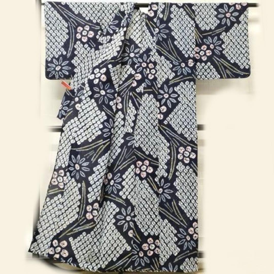浴衣　有松絞り　トールサイズ　有松鳴海絞り　紺地　蜘蛛絞り　綿