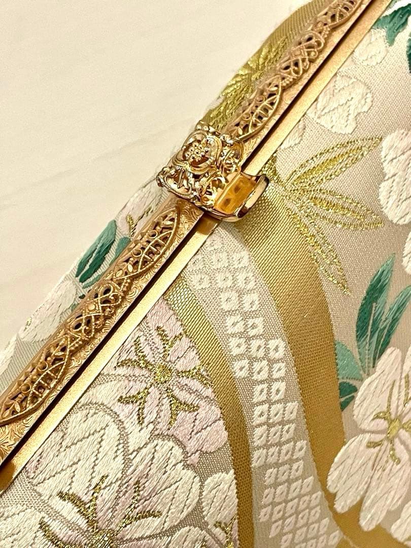 花柄 京都　西陣織　正絹　和装用バッグ　結婚式　成人式　パーティー