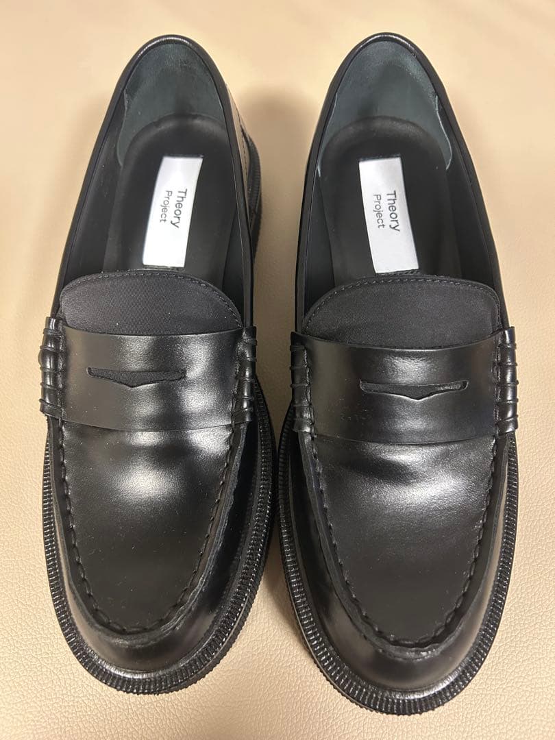 Theory Project黒ブラックレザー ローファー37 23.5-24.0