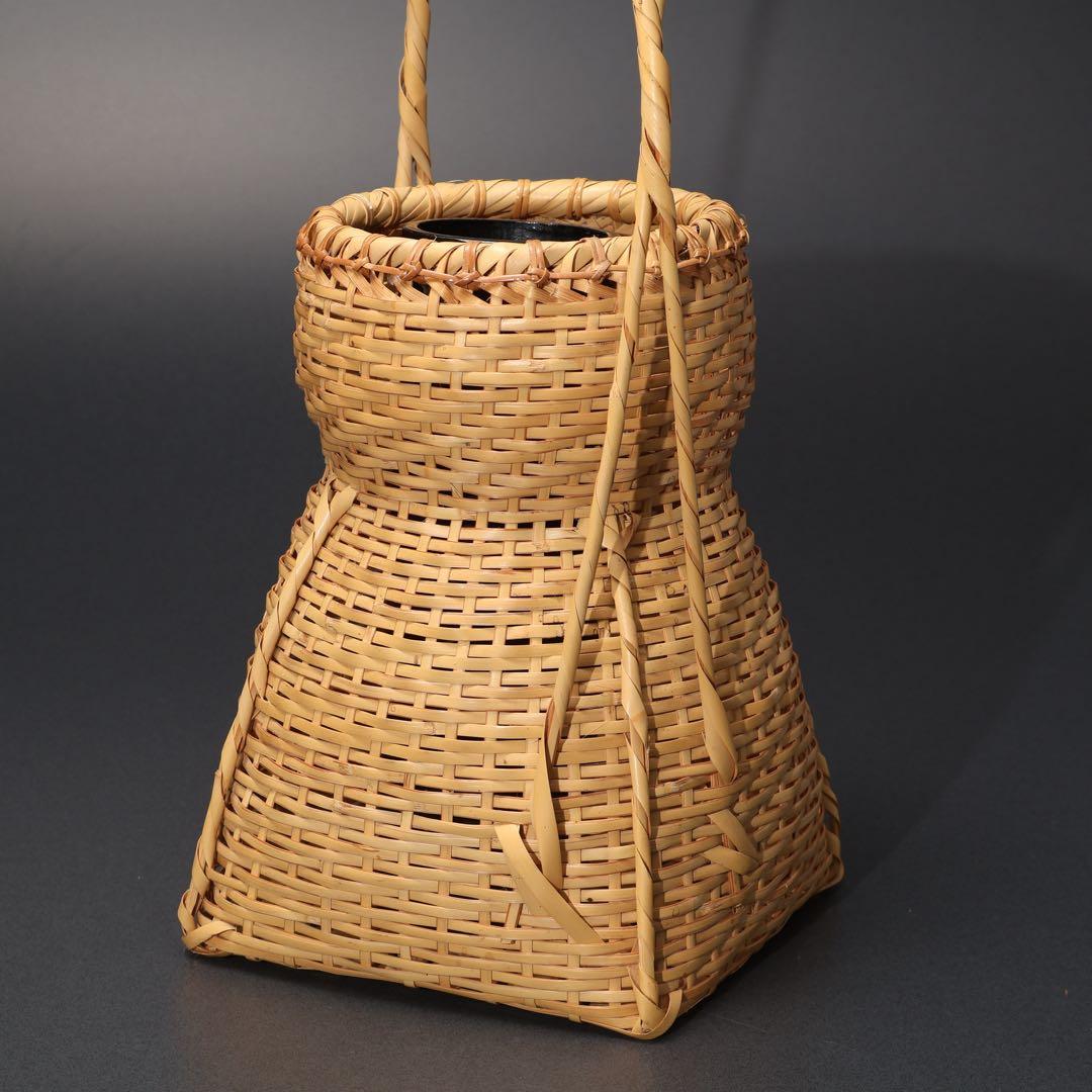 花入　花籠　即中斎好　方円籠　伝統工芸有馬籠　昭竹斎　共箱　R1499ラ