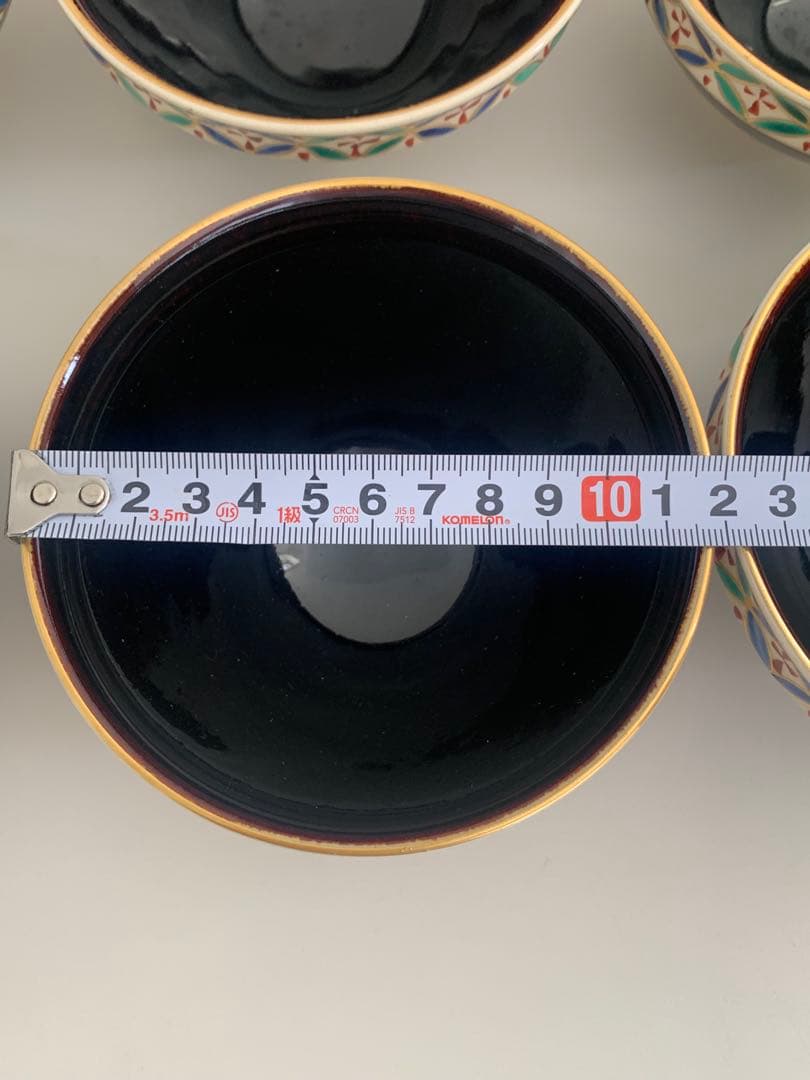 茶道具　城岳　天目釉七宝文数茶碗　10客