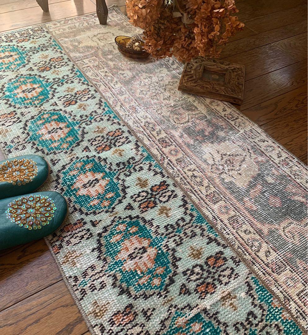 ランナー　モロッカンタイル　120×58パッチワーク　トルコヴィンテージラグ