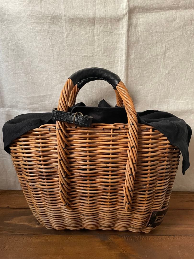 ebagos エバゴス　マルシェ　ブライドルレザー×紅籐　BLACK 定番トート