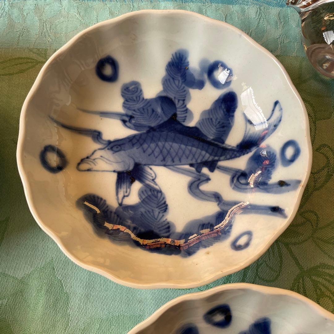 古伊万里　染付　魚　膾皿　5客