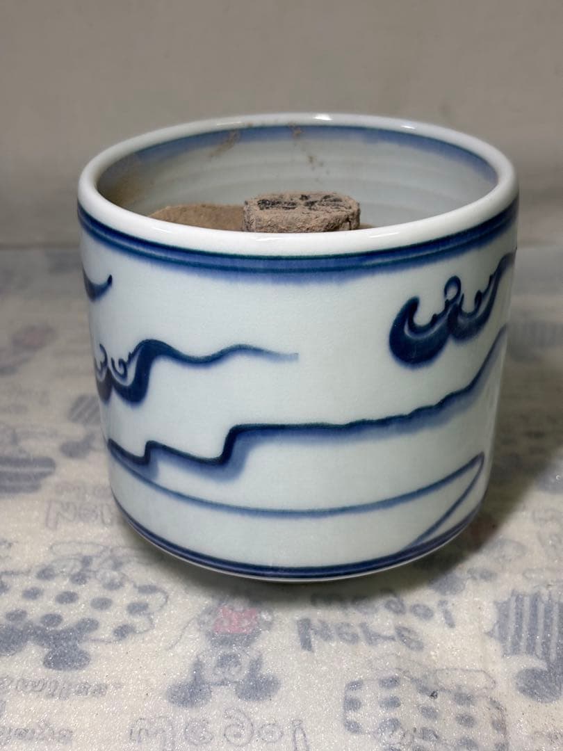 白磁染付雲堂手火入 臥牛山（函館山）韓国広州慶安窯