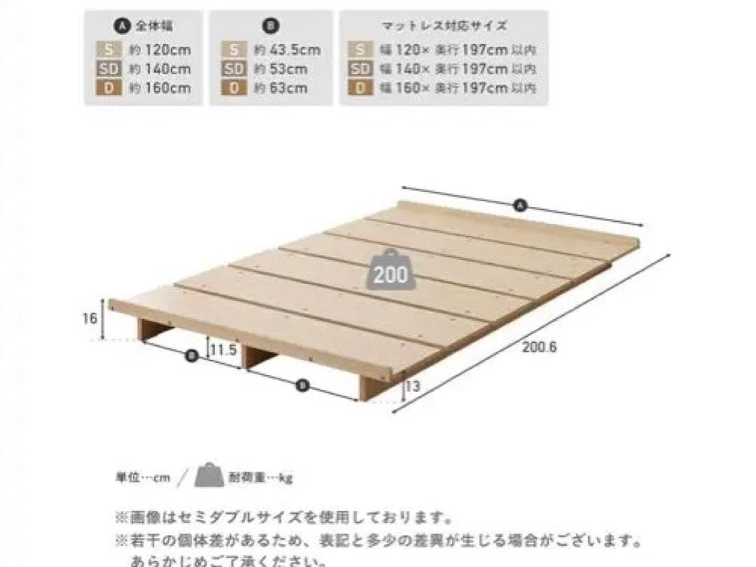 VENTOTA セミダブル すのこベッドフレーム ホワイト