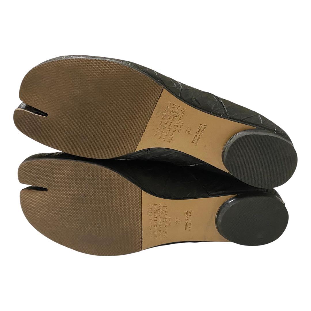 極美品 メゾンマルジェラ タビ 足袋 バレエ フラット シューズ シワ加工 黒