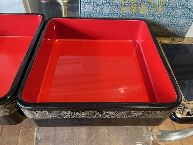 漆器 重箱 3段 花模様
