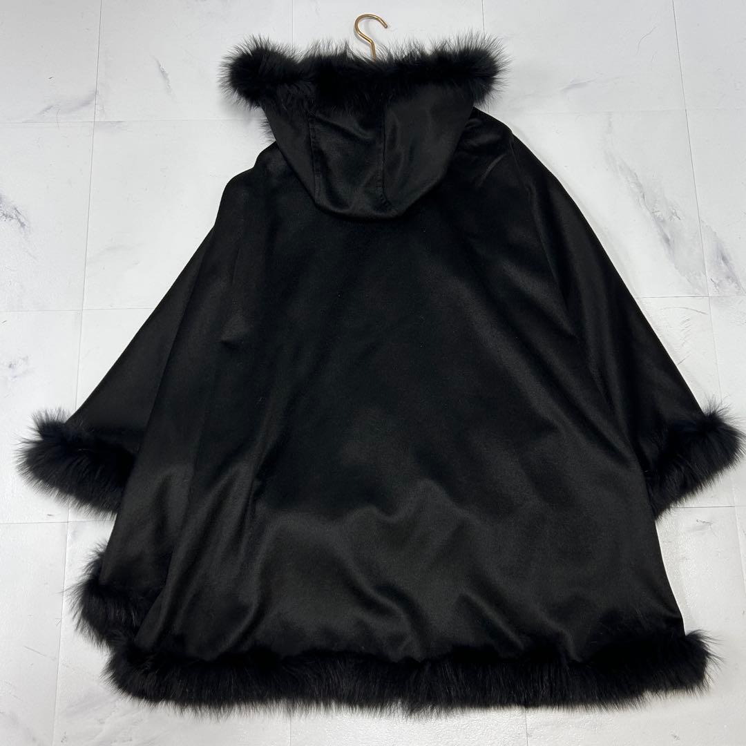 高級 Renato カシミヤ100 フォックスファー ポンチョ ブラック