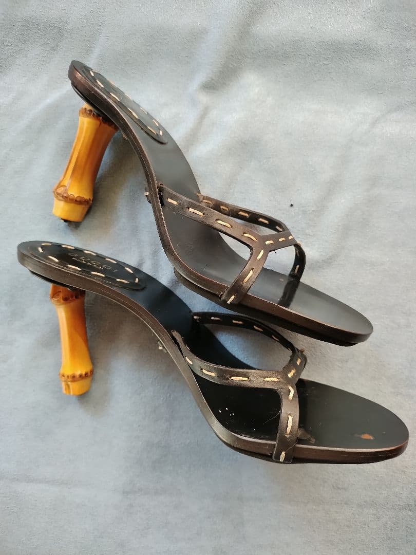 GUCCI グッチ ブラック ミュール サンダル バンブーヒール