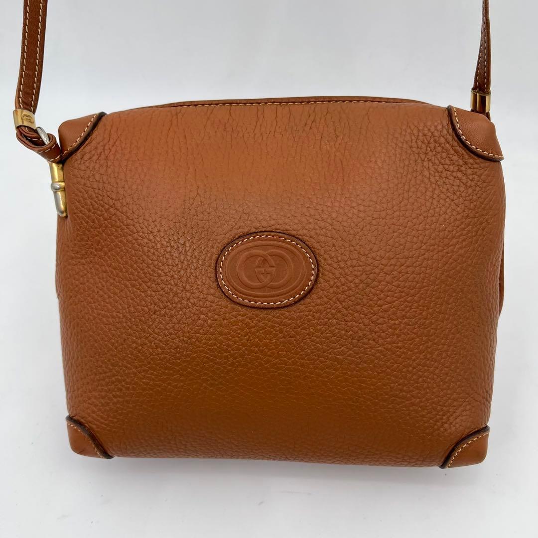 【美品】GUCCI ショルダーバッグ 斜めがけ インターロッキング レザー 茶色
