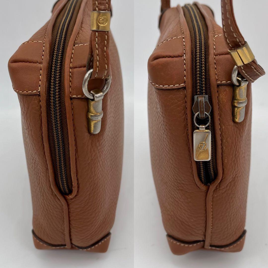【美品】GUCCI ショルダーバッグ 斜めがけ インターロッキング レザー 茶色