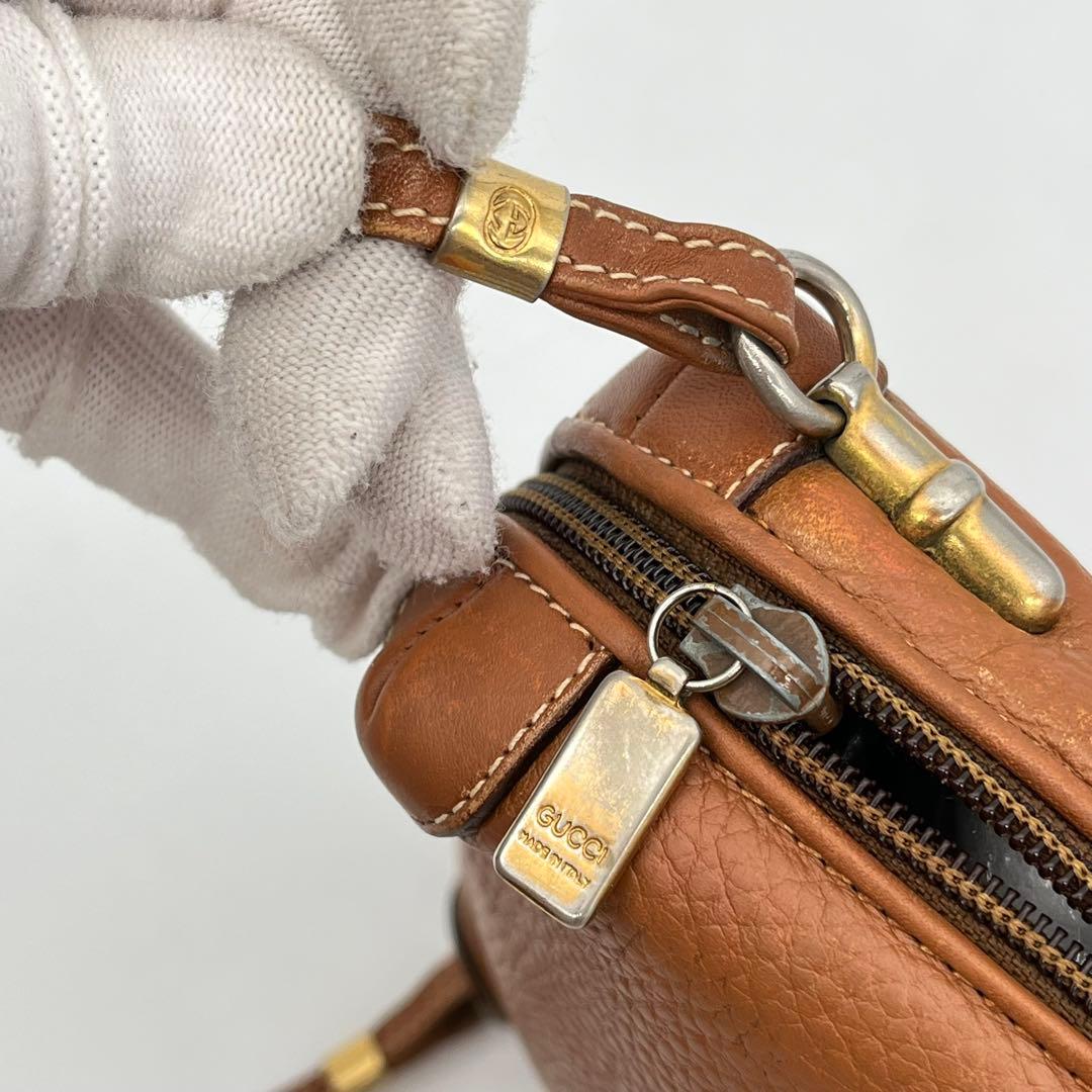 【美品】GUCCI ショルダーバッグ 斜めがけ インターロッキング レザー 茶色