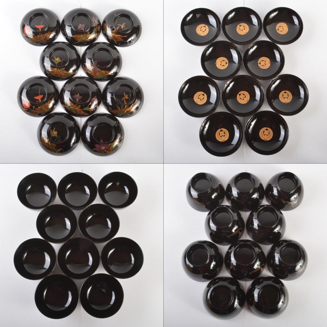 輪島塗　五島屋謹製　煮物碗・吸物碗・皿・茶托・盆　共箱　全41点　F　6292A