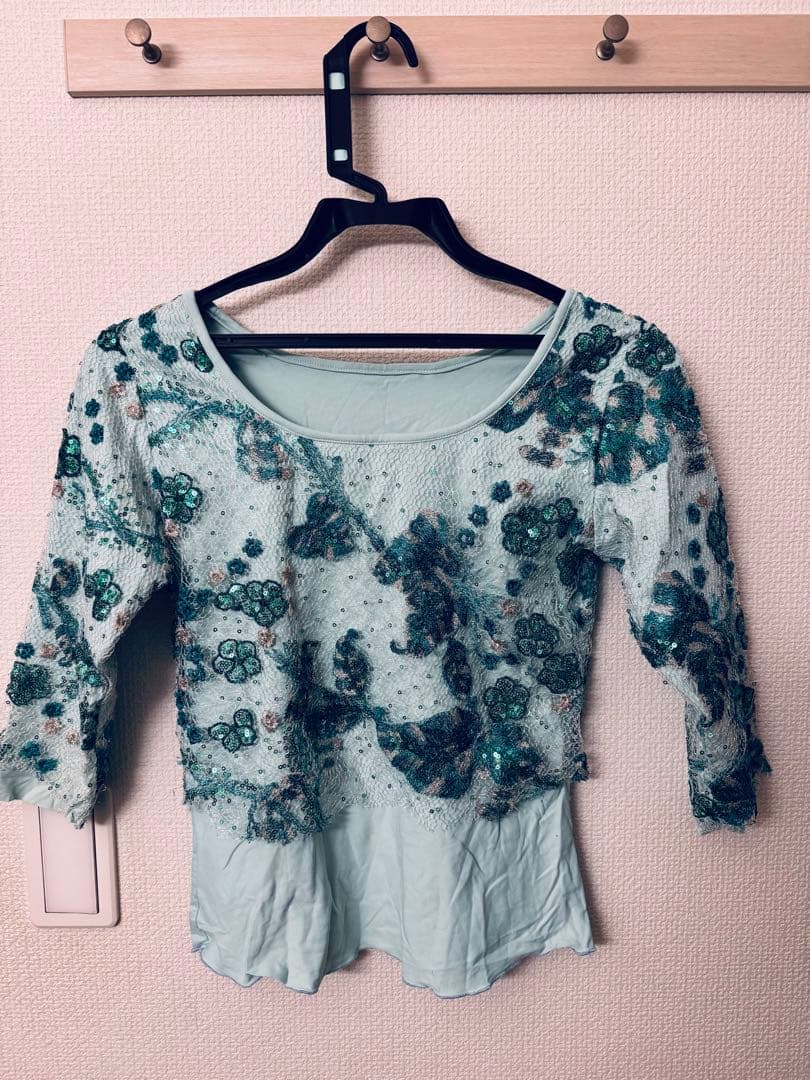 社交ダンス　薄い水色 フリル付き スカートとトップス セット　Lサイズ