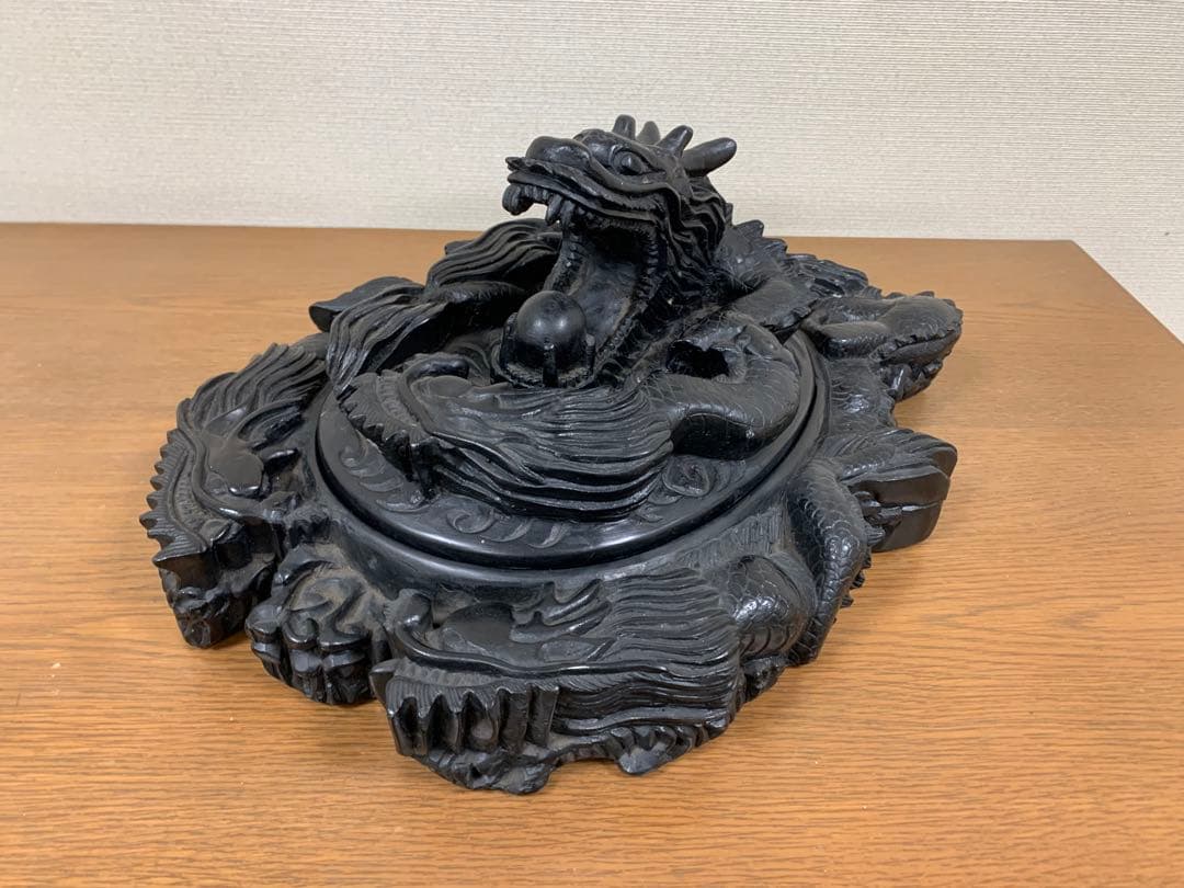 藍浦白雲石特製　硯石　龍　置物　すずり