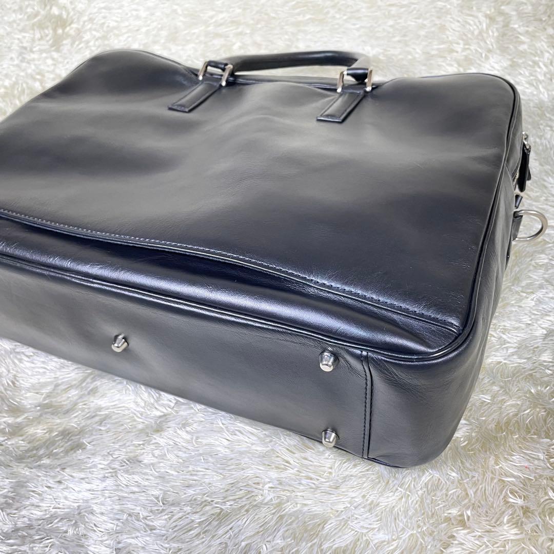 大容量 ビジネスレザーファクトリー ブリーフケース 黒 キャリーホルダー A4