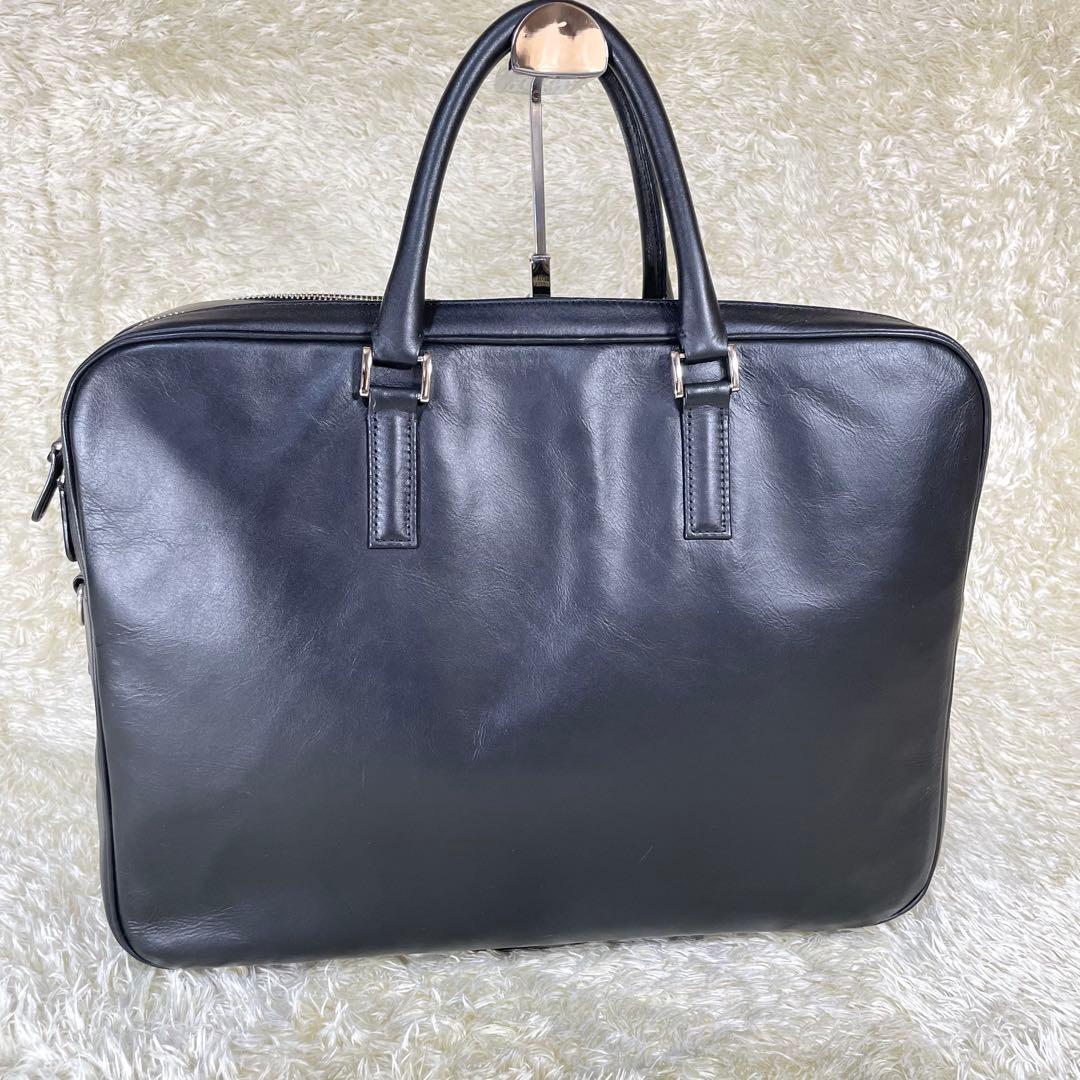 大容量 ビジネスレザーファクトリー ブリーフケース 黒 キャリーホルダー A4