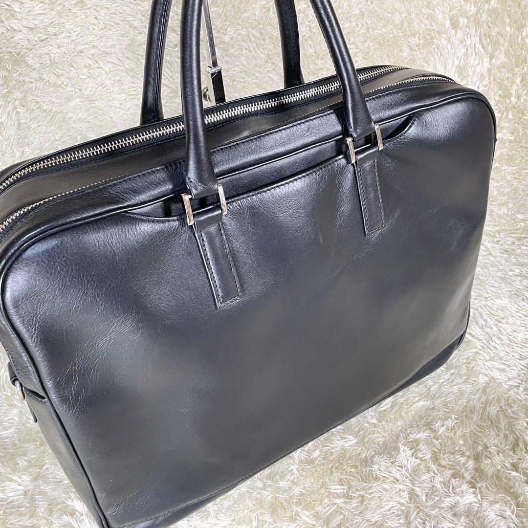 大容量 ビジネスレザーファクトリー ブリーフケース 黒 キャリーホルダー A4