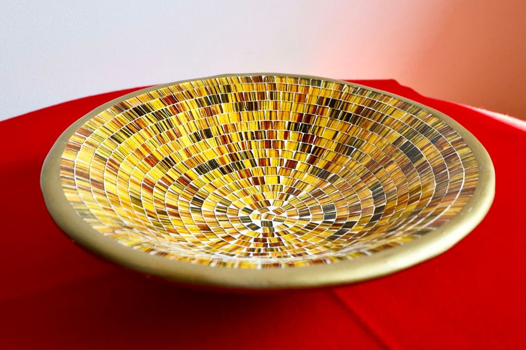 シンガポール雑貨・大皿・飾皿【モザイクガラス　プレート　ボウル　金色】