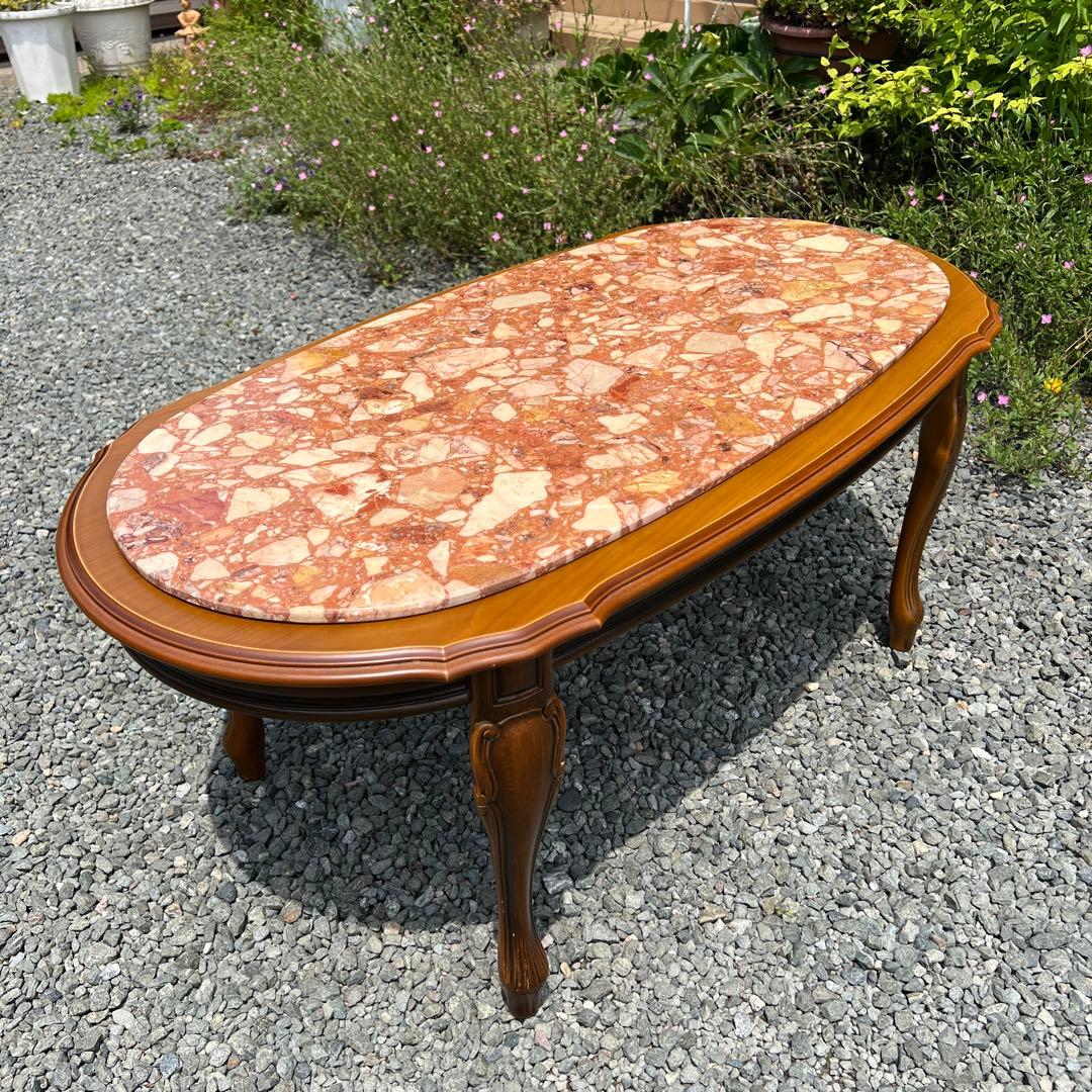 イタリア家具 大理石 センターテーブル ローテーブル ロココ調 猫脚 楕円