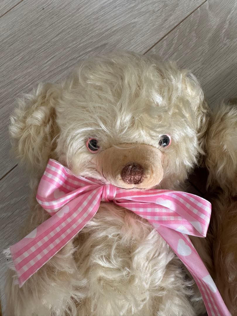 メリーソート写真チーキー2体セット　ピンクリボン　テディベア　ヴィンテージ双子