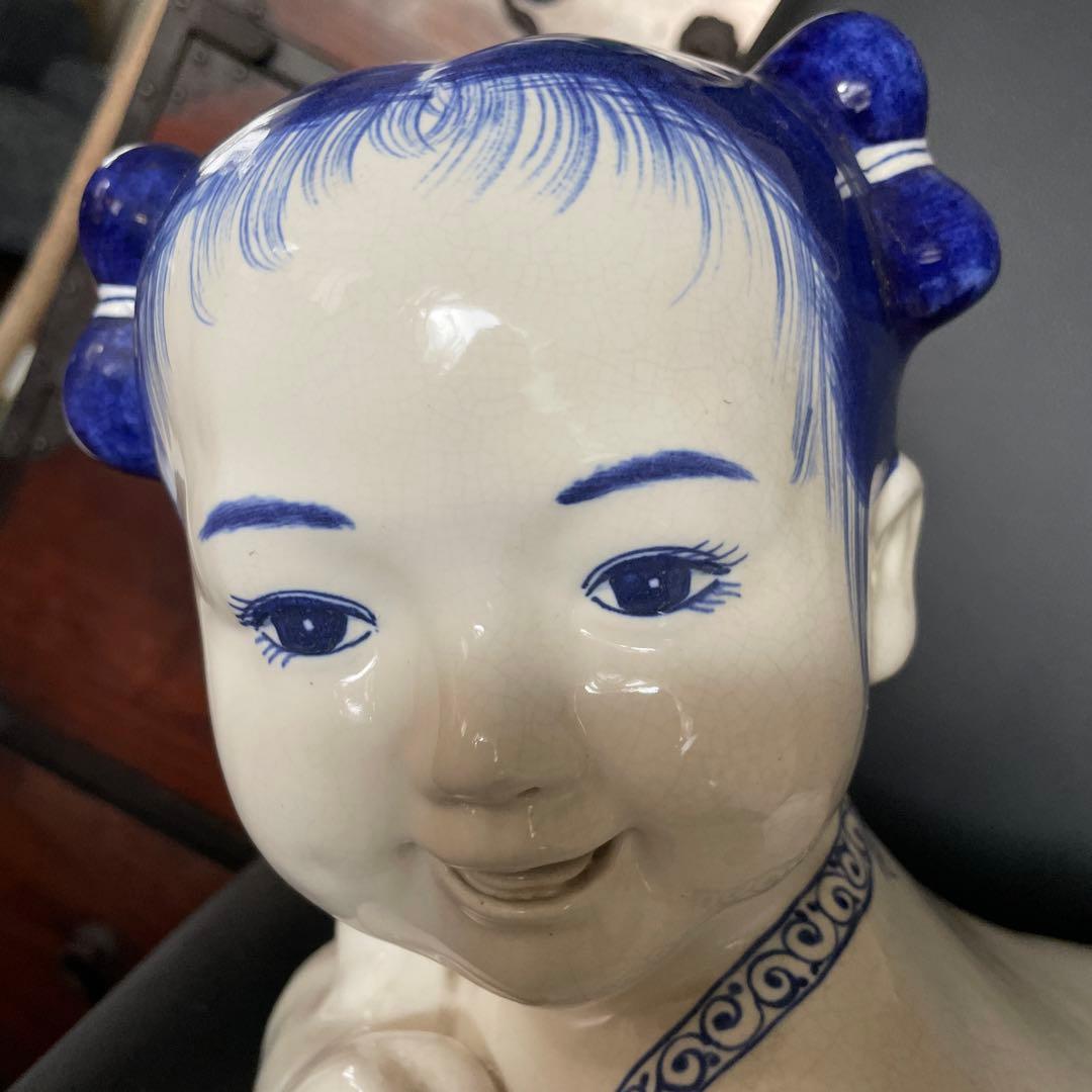 中国　骨董品　陶枕　女の子　唐子枕