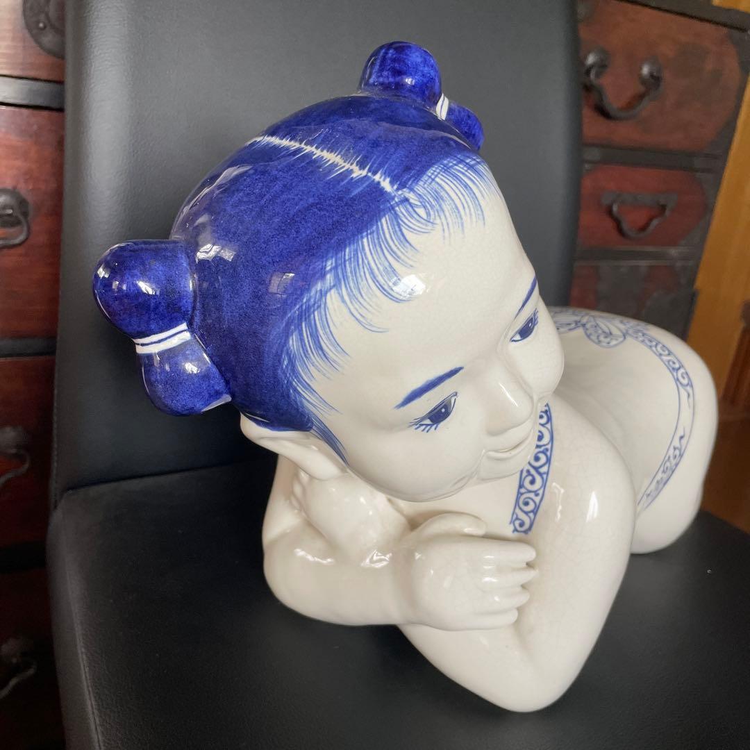中国　骨董品　陶枕　女の子　唐子枕