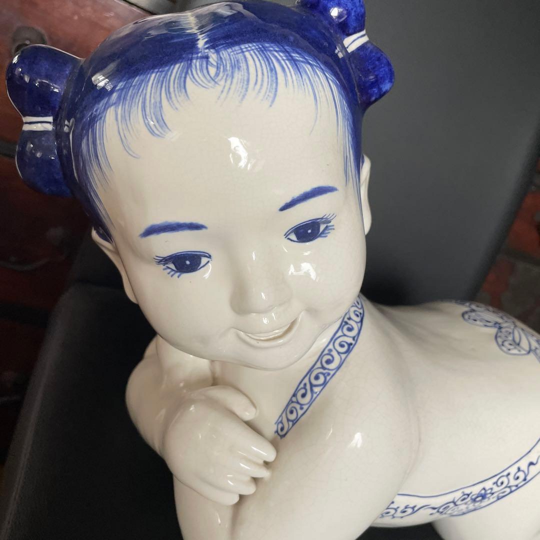 中国　骨董品　陶枕　女の子　唐子枕