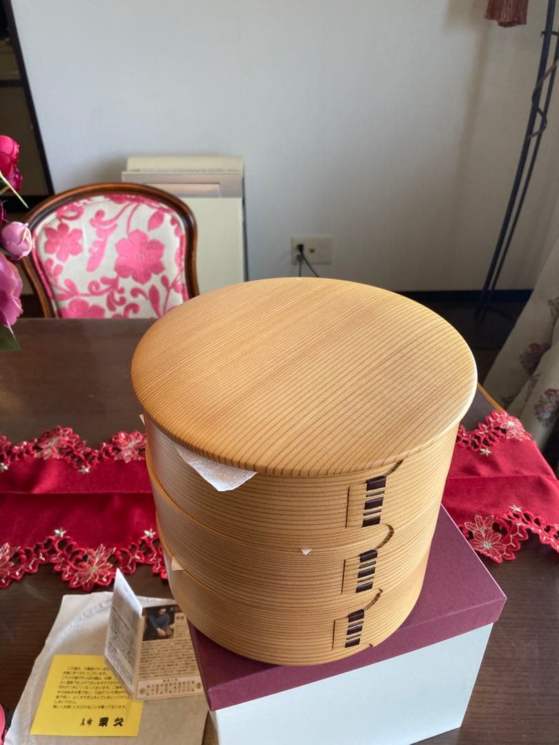 栗久　三段重　木目(小) 新品