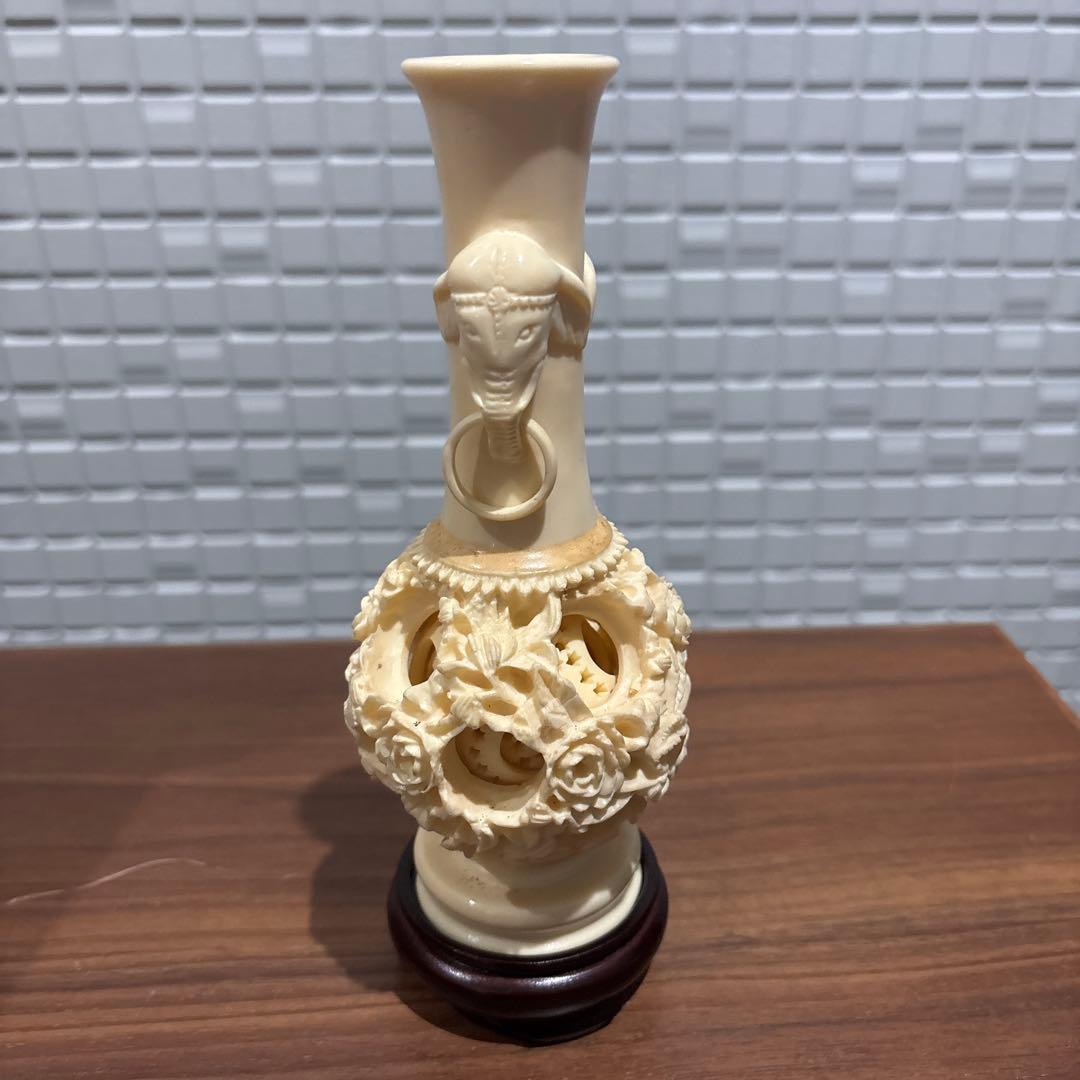 中国美術 象牙調 多層球 花瓶 彫刻 工芸品 置物