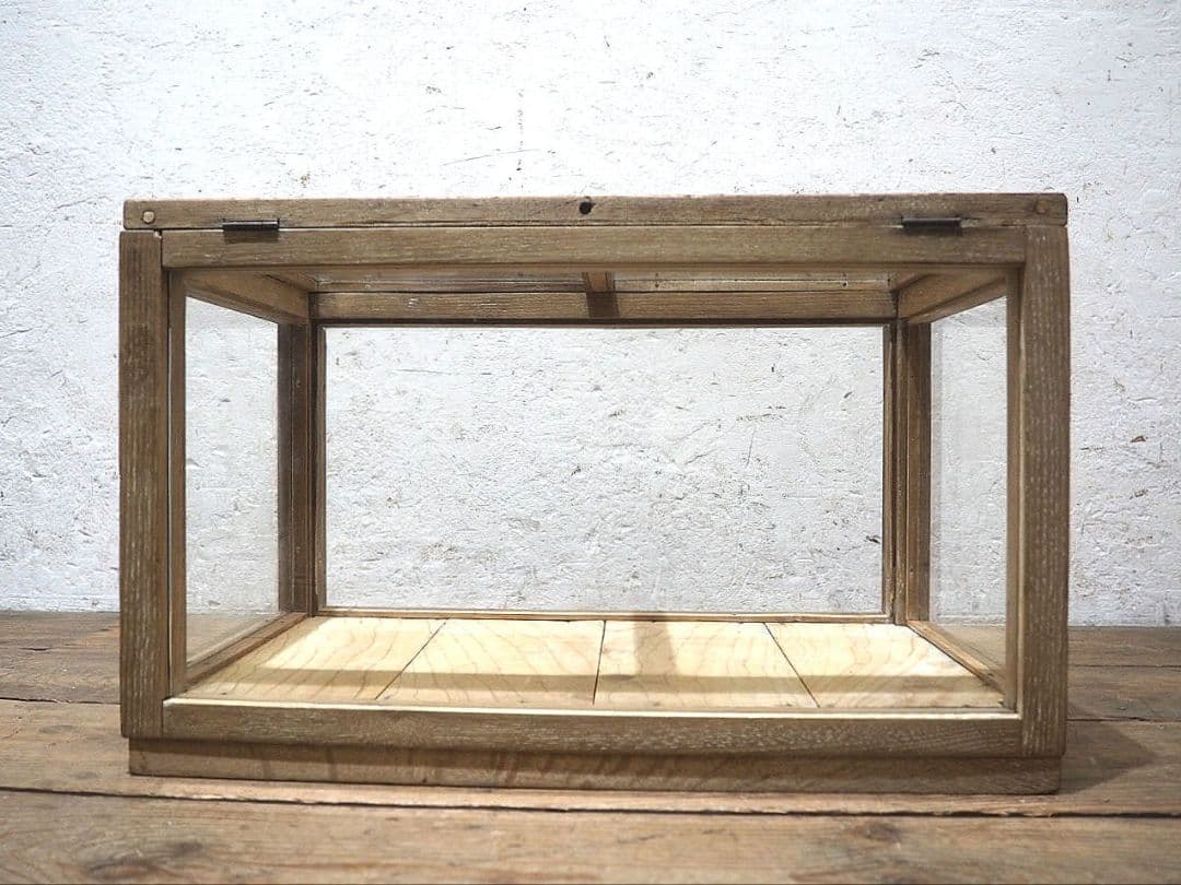 1412　蓋付　ナラ材のガラスケース　飾り棚　古家具　レトロ　アンティーク　小型