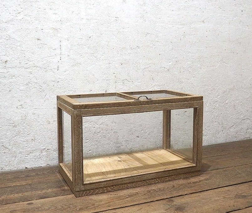 1412　蓋付　ナラ材のガラスケース　飾り棚　古家具　レトロ　アンティーク　小型