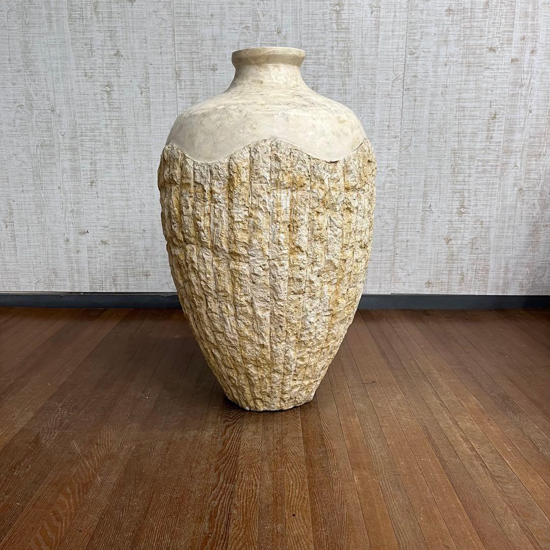 【アンティーク】大きな花瓶 装飾鉢 ストーン調 壺 フラワーベース 古道具