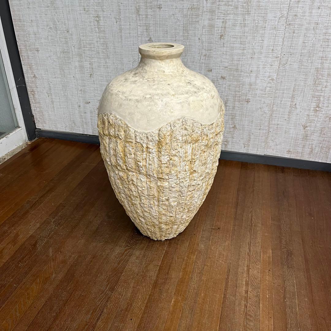 【アンティーク】大きな花瓶 装飾鉢 ストーン調 壺 フラワーベース 古道具