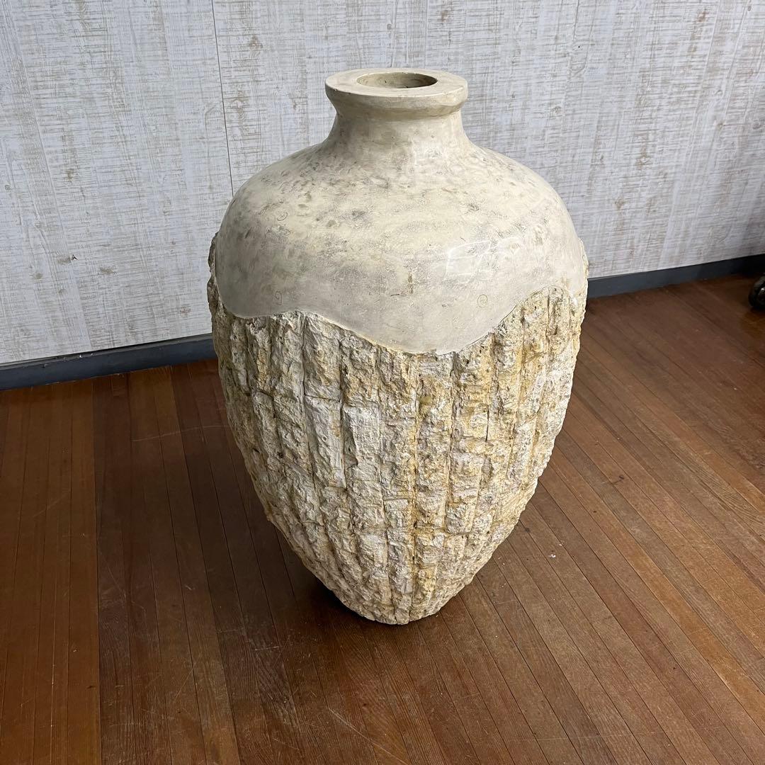 【アンティーク】大きな花瓶 装飾鉢 ストーン調 壺 フラワーベース 古道具