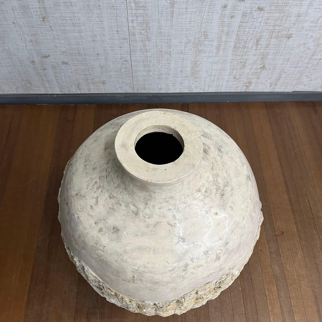 【アンティーク】大きな花瓶 装飾鉢 ストーン調 壺 フラワーベース 古道具