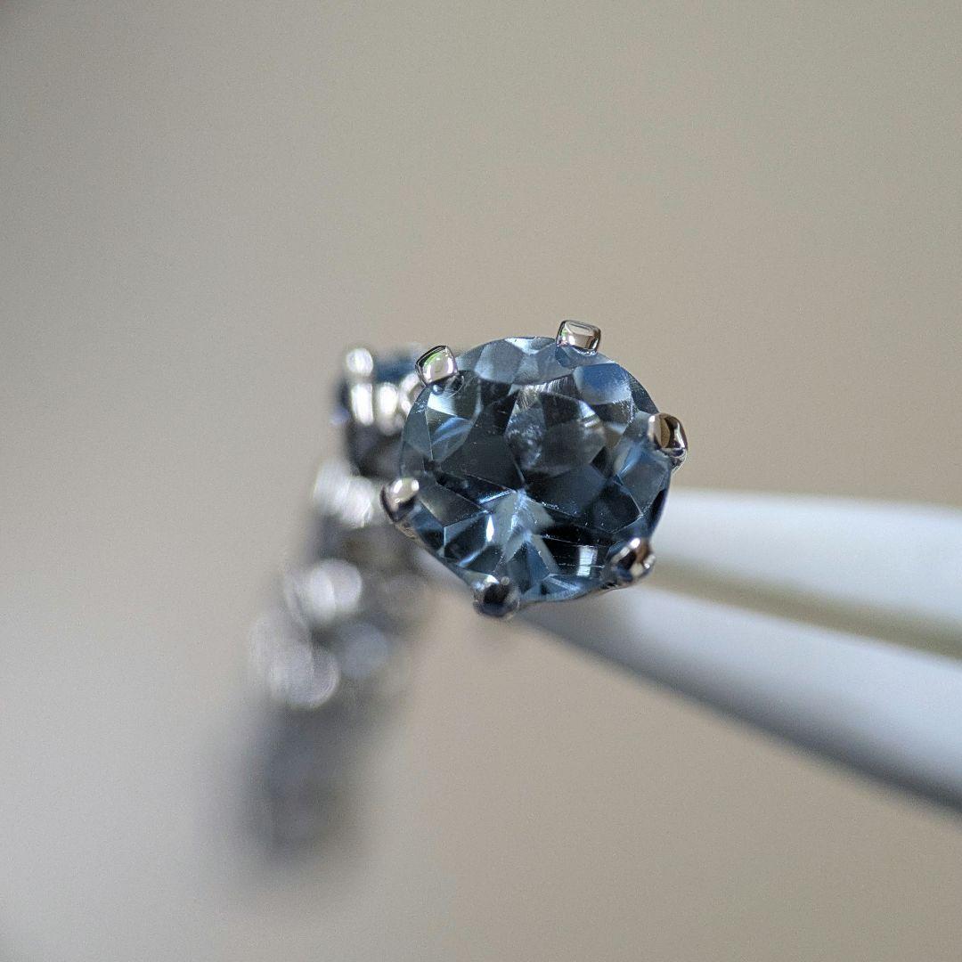 PT900 アクアマリン ダイヤモンド 6連 ピアス 片側 半ペア