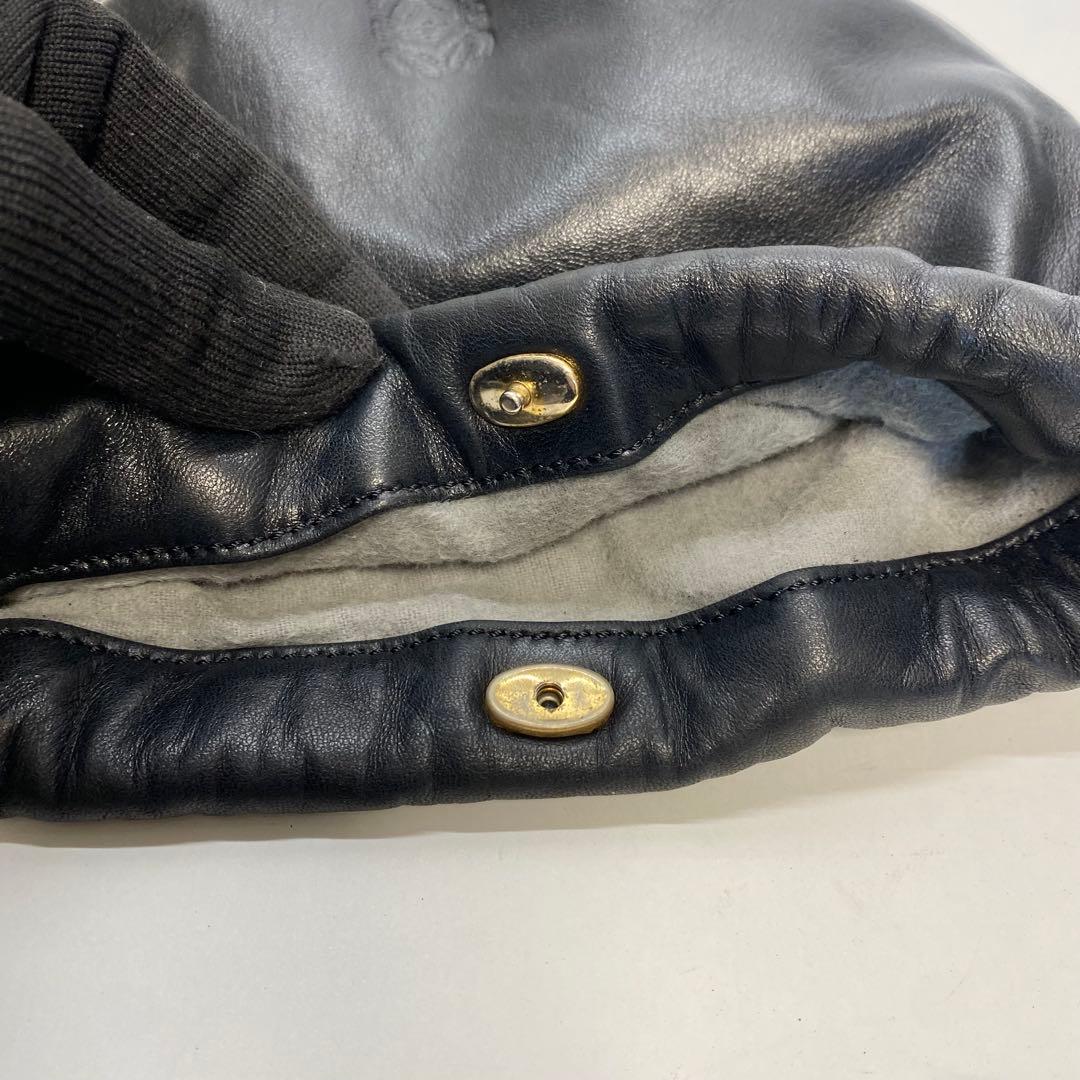 【美品】ロエベ 巾着ショルダーバッグ ブラック ナッパレザー アナグラム