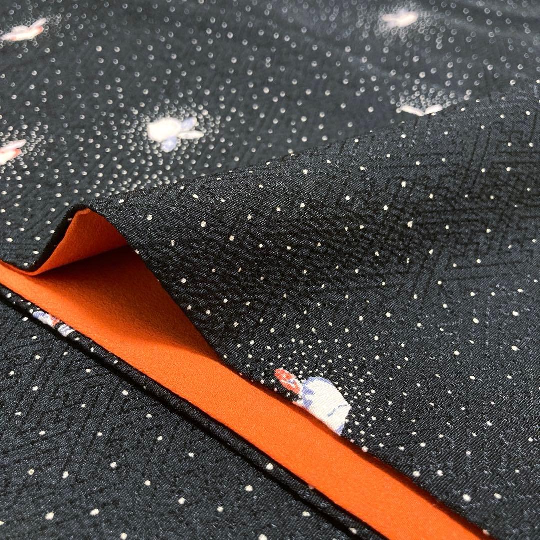 【良品✨】東レシルック　さんび　洗える着物　小紋　黒色　紗綾形地紋　かぶ　D7