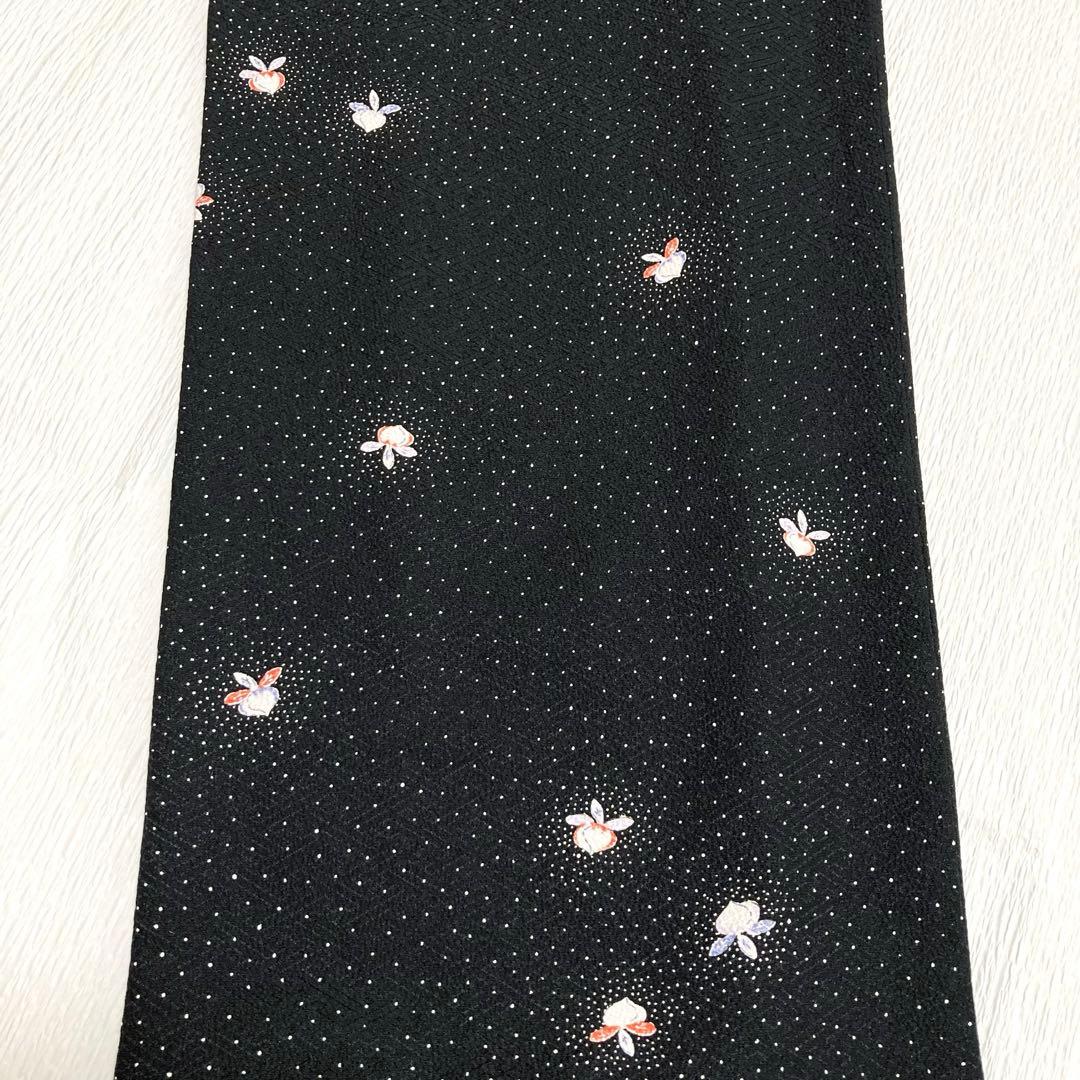 【良品✨】東レシルック　さんび　洗える着物　小紋　黒色　紗綾形地紋　かぶ　D7