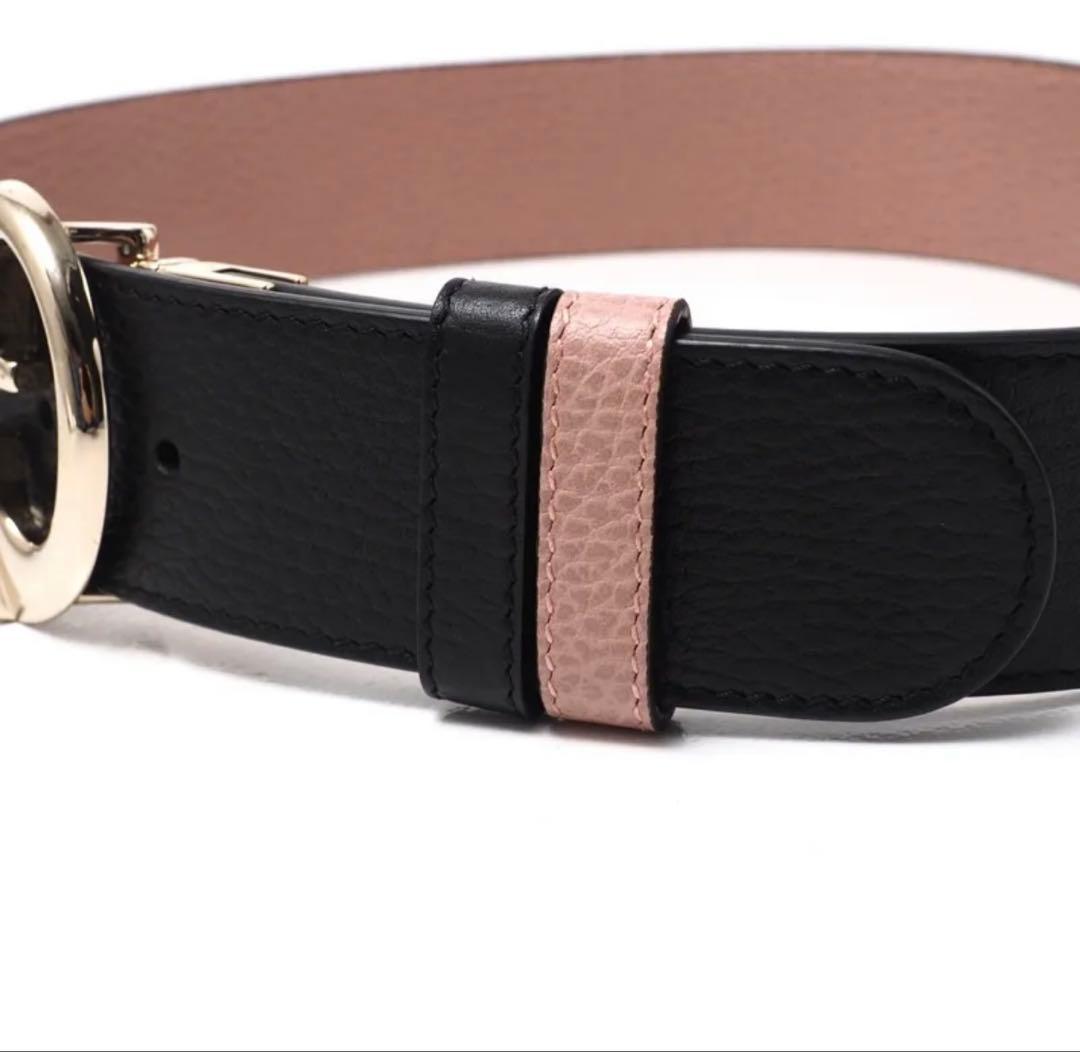 GUCCI GGロゴバックル リバーシブルベルト ピンク ブラック