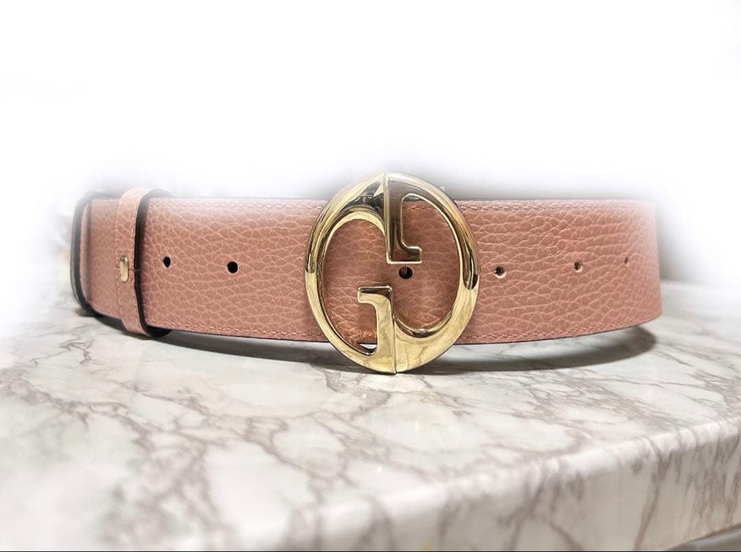 GUCCI GGロゴバックル リバーシブルベルト ピンク ブラック