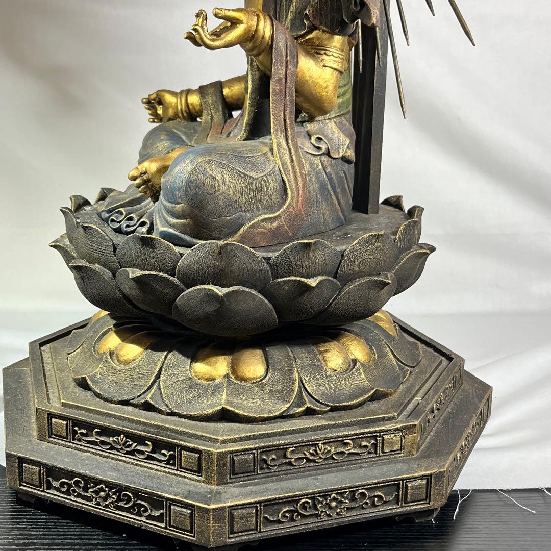 木彫り 観音 楠彫 仏像 戴元偉作 願掛け観音 東京書芸館 古色金彩仕上げ